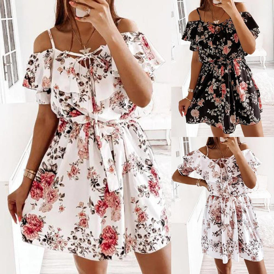 Strap Floral Waist-cinching Dress for Effortless Style