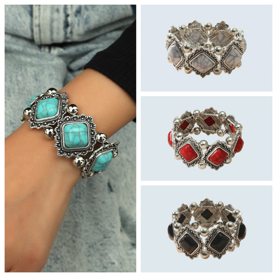 Retro Alloy Turquoise Elastic Bracelet for Women