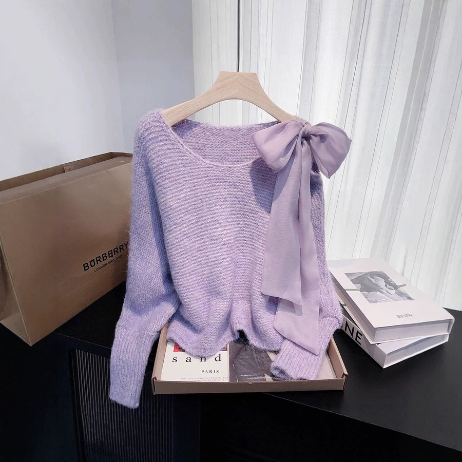Cozy Lace-up Bow Knit Sweater for Stylish Comfort