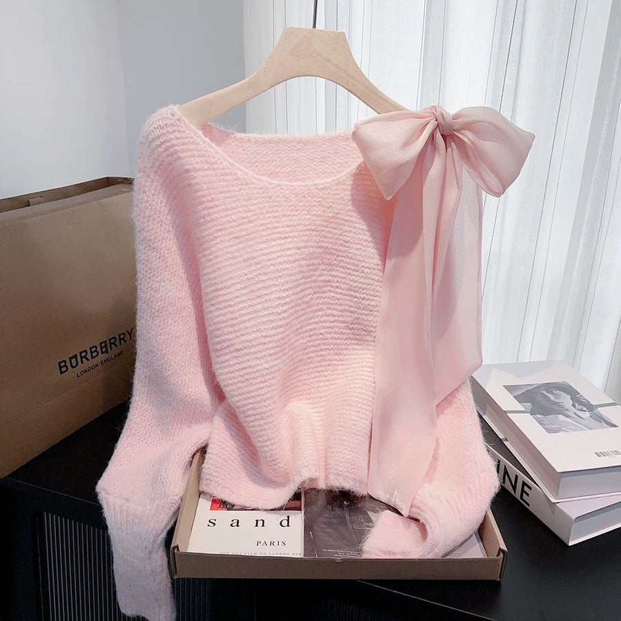 Cozy Lace-up Bow Knit Sweater for Stylish Comfort