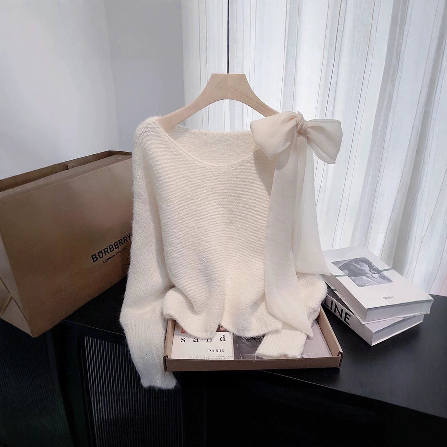 Cozy Lace-up Bow Knit Sweater for Stylish Comfort