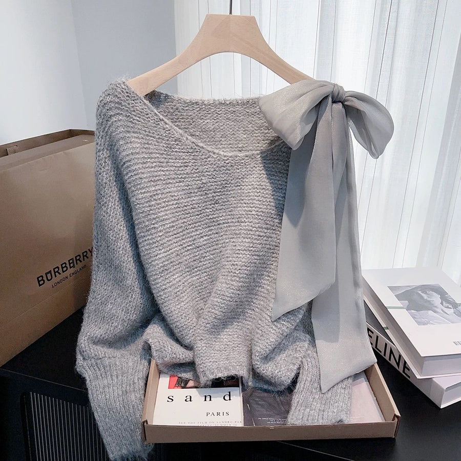 Cozy Lace-up Bow Knit Sweater for Stylish Comfort