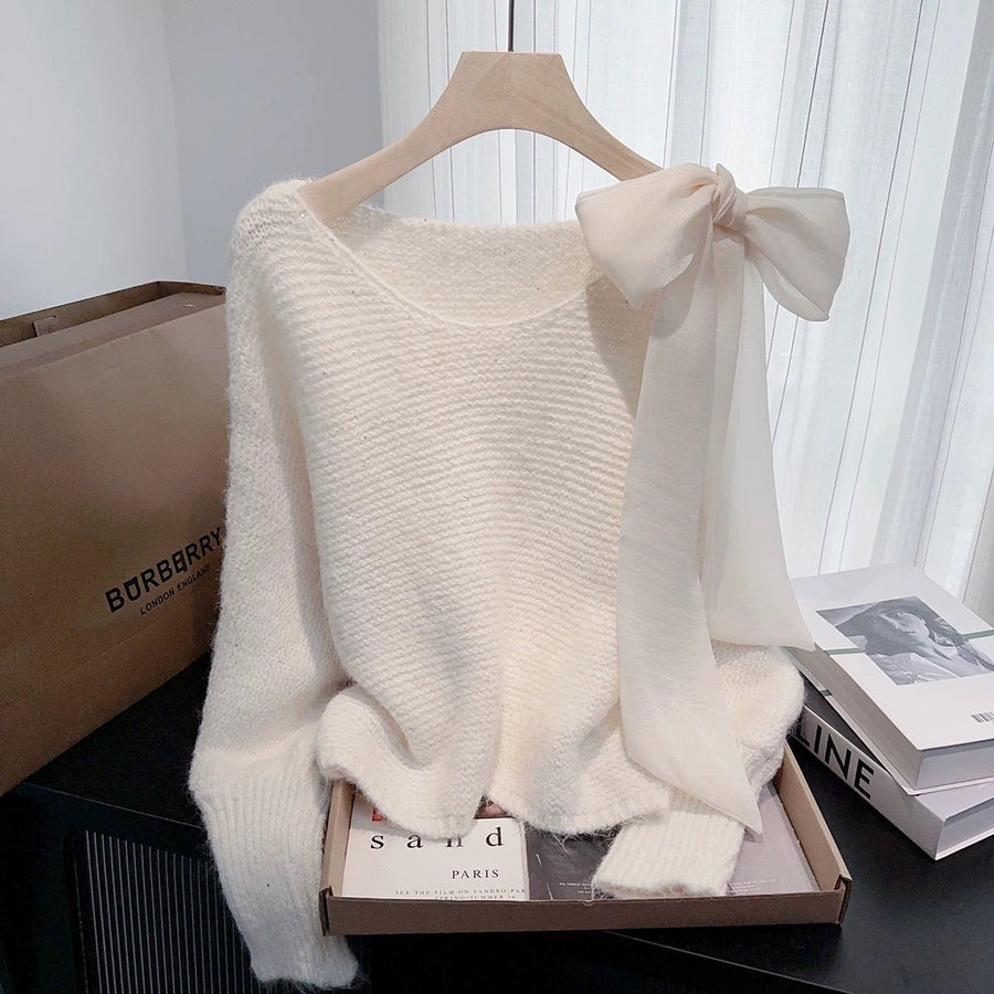 Cozy Lace-up Bow Knit Sweater for Stylish Comfort