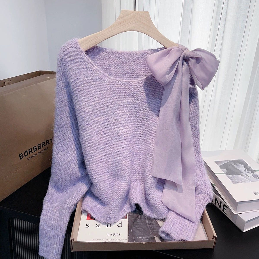 Cozy Lace-up Bow Knit Sweater for Stylish Comfort