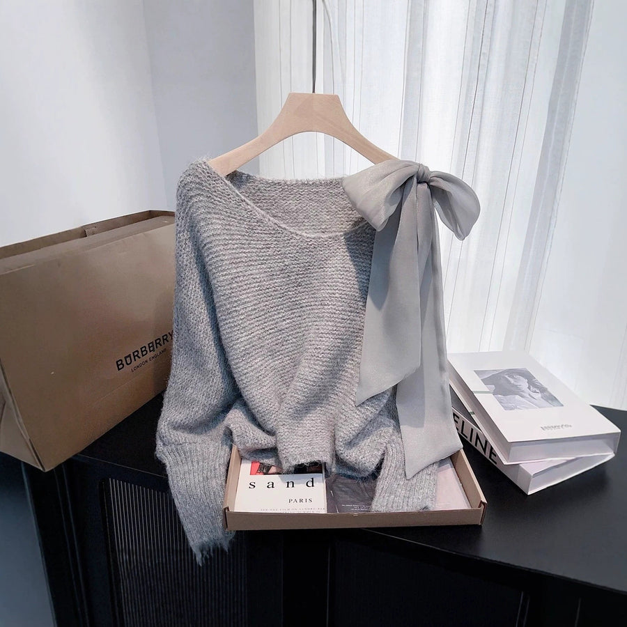 Cozy Lace-up Bow Knit Sweater for Stylish Comfort