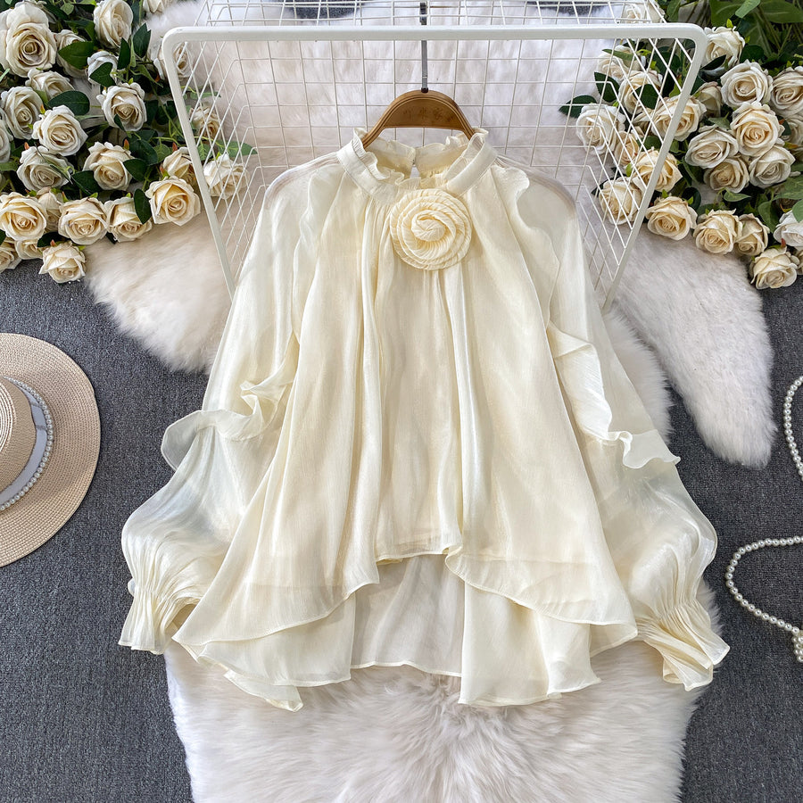 Gentle Elegant Floral Ruffled-edge Blouse for Girls