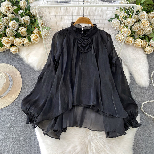 Gentle Elegant Floral Ruffled-edge Blouse for Girls