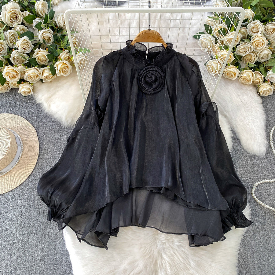 Gentle Elegant Floral Ruffled-edge Blouse for Girls
