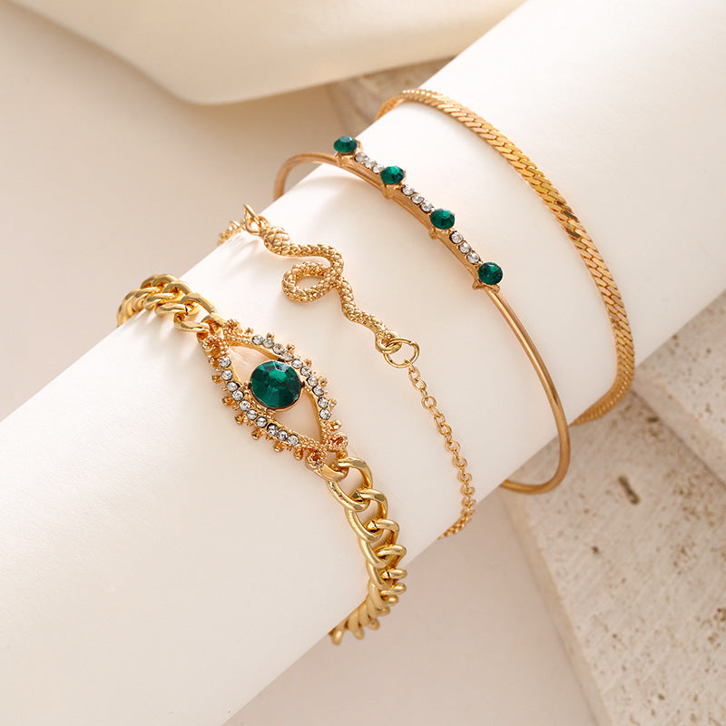 Womens Four-Piece Personalized Serpentine Open-End Bracelet Set