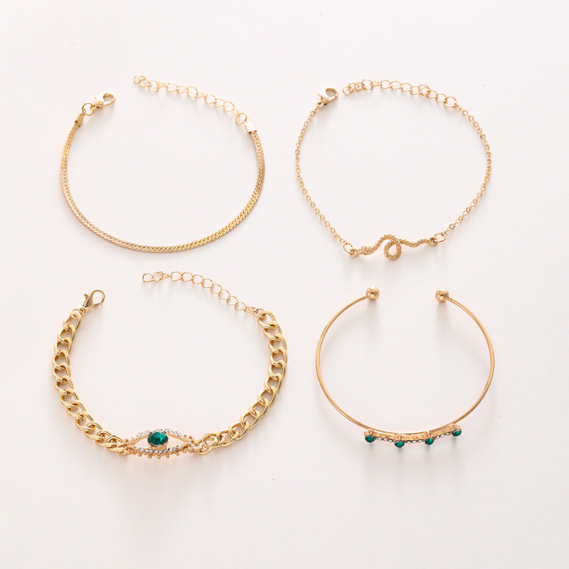 Womens Four-Piece Personalized Serpentine Open-End Bracelet Set