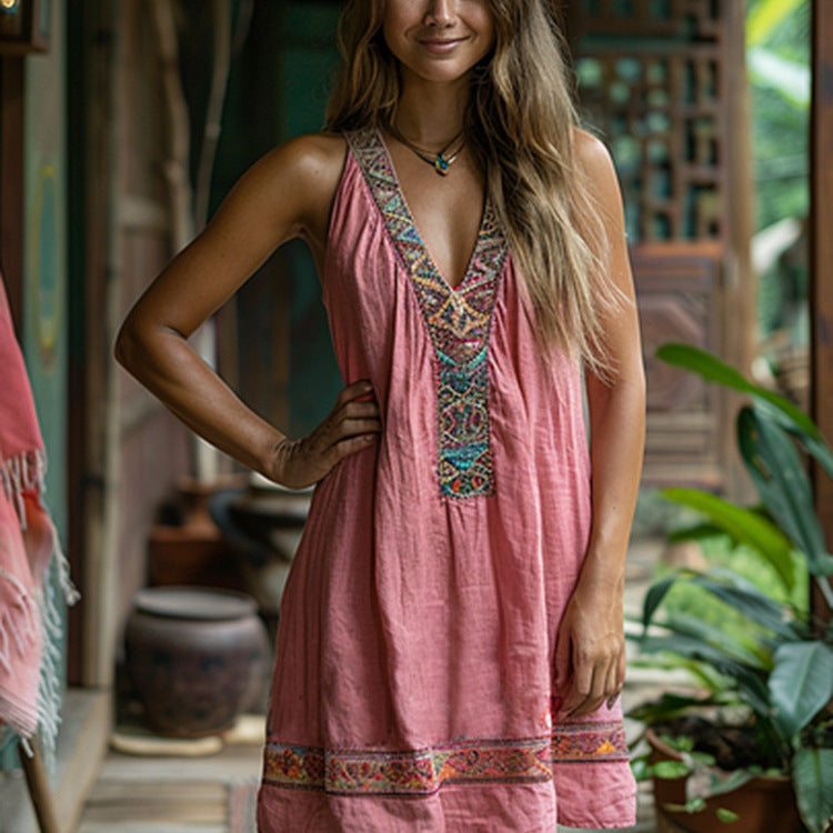 Womens Retro Bohemian Vest Dress for Effortless Style