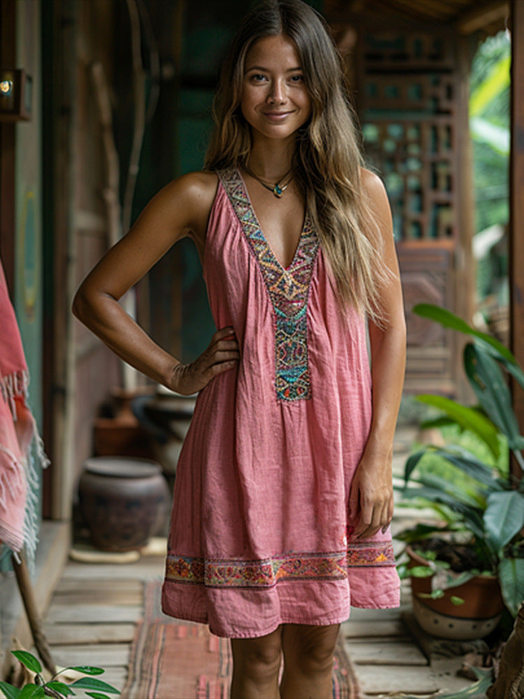 Womens Retro Bohemian Vest Dress for Effortless Style