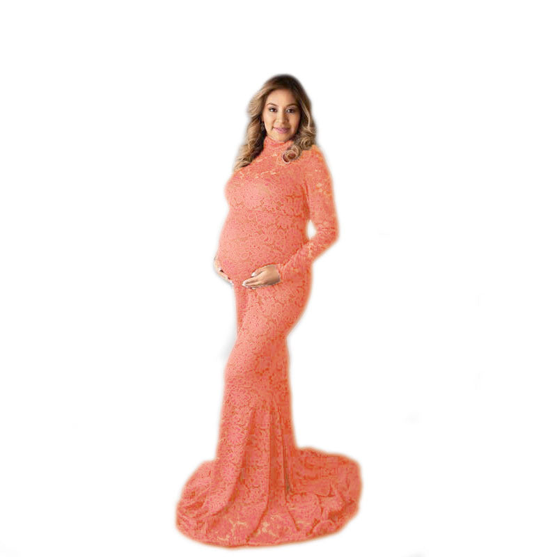 Womens Lace Autumn Winter Trailing Dress for Elegant Style