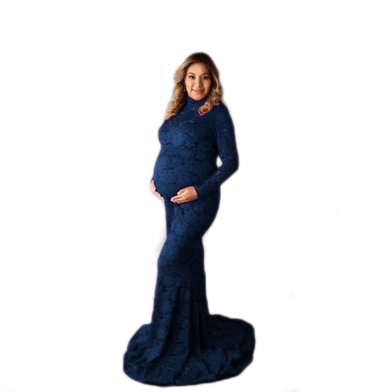 Womens Lace Autumn Winter Trailing Dress for Elegant Style