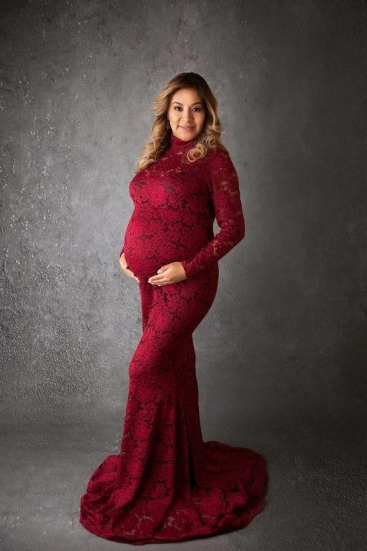 Womens Lace Autumn Winter Trailing Dress for Elegant Style