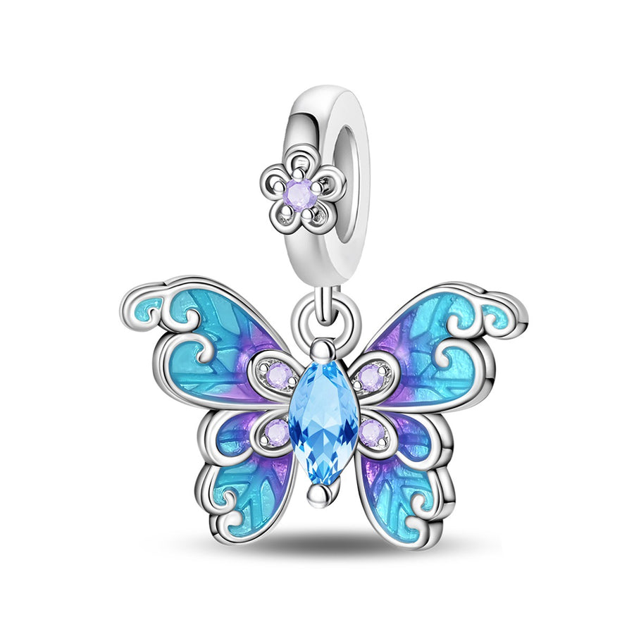 Blue Oil-Drip Plated Silver Bow Bracelet & Necklace Set