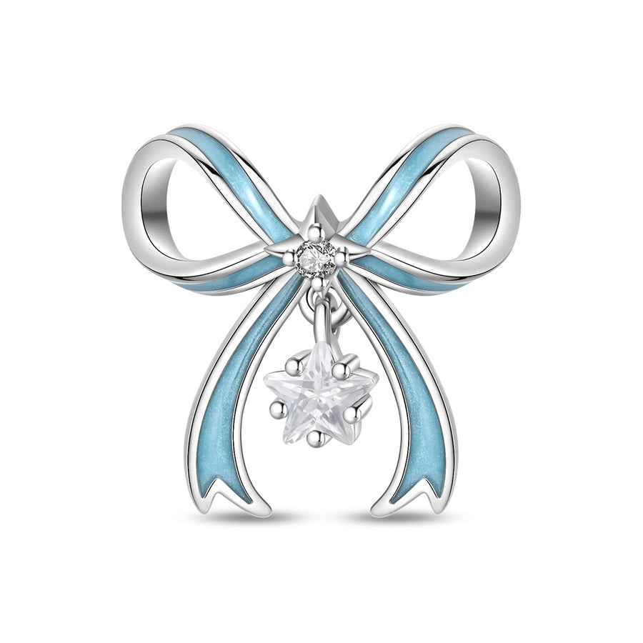 Blue Oil-Drip Plated Silver Bow Bracelet & Necklace Set