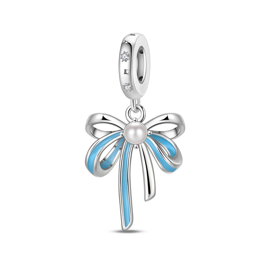 Blue Oil-Drip Plated Silver Bow Bracelet & Necklace Set