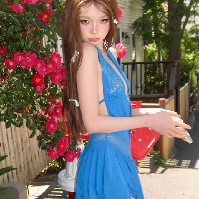 Retro Lace Halter-neck Backless Dress for Women - Summer Style