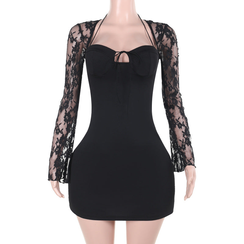 Womens Lace Long-sleeve Sheath Dress for Elegant Occasions