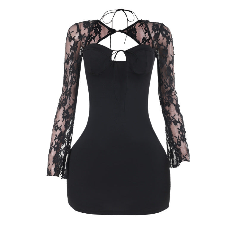 Womens Lace Long-sleeve Sheath Dress for Elegant Occasions