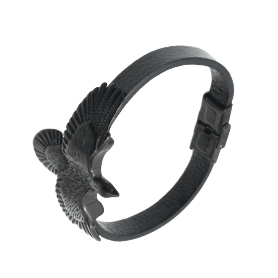 Simple Leather Cord Bracelet Stainless Steel Bangle