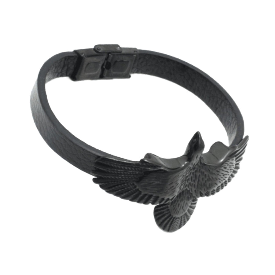 Simple Leather Cord Bracelet Stainless Steel Bangle