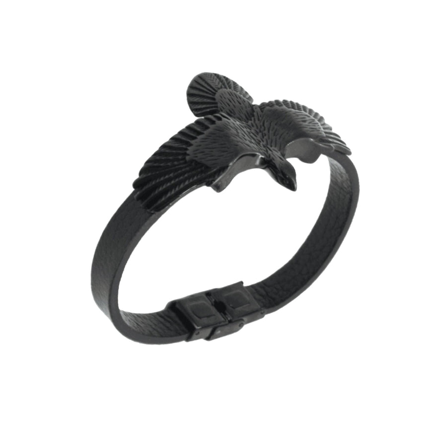 Simple Leather Cord Bracelet Stainless Steel Bangle