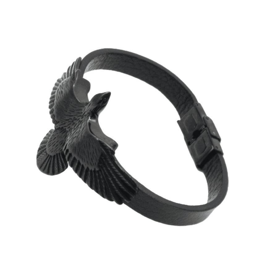 Simple Leather Cord Bracelet Stainless Steel Bangle