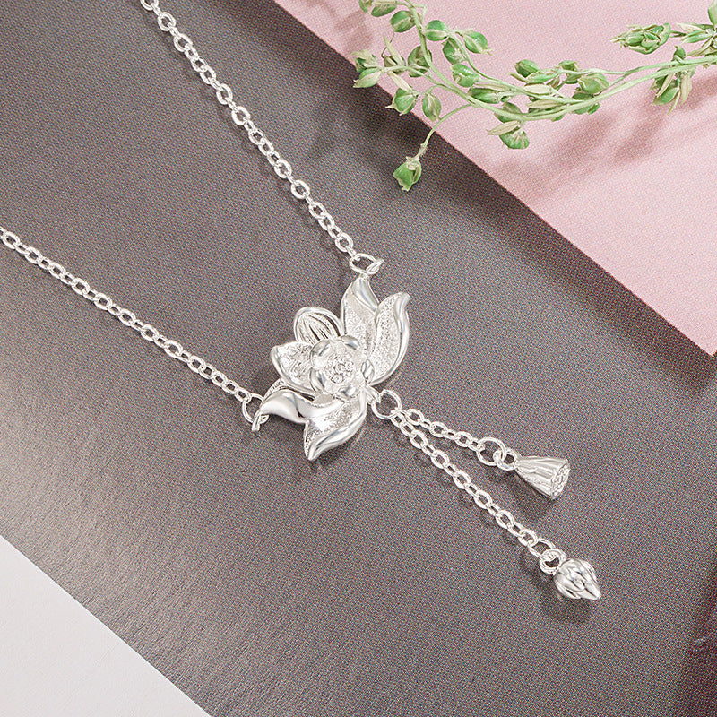 Womens Tassel Lotus Pendant Necklace - Elegant & Unique