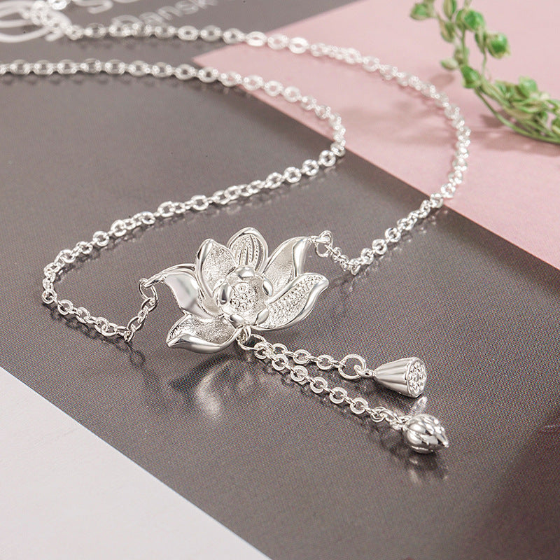 Womens Tassel Lotus Pendant Necklace - Elegant & Unique
