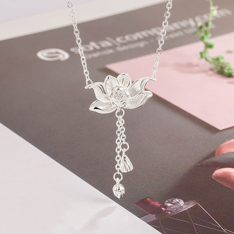 Womens Tassel Lotus Pendant Necklace - Elegant & Unique