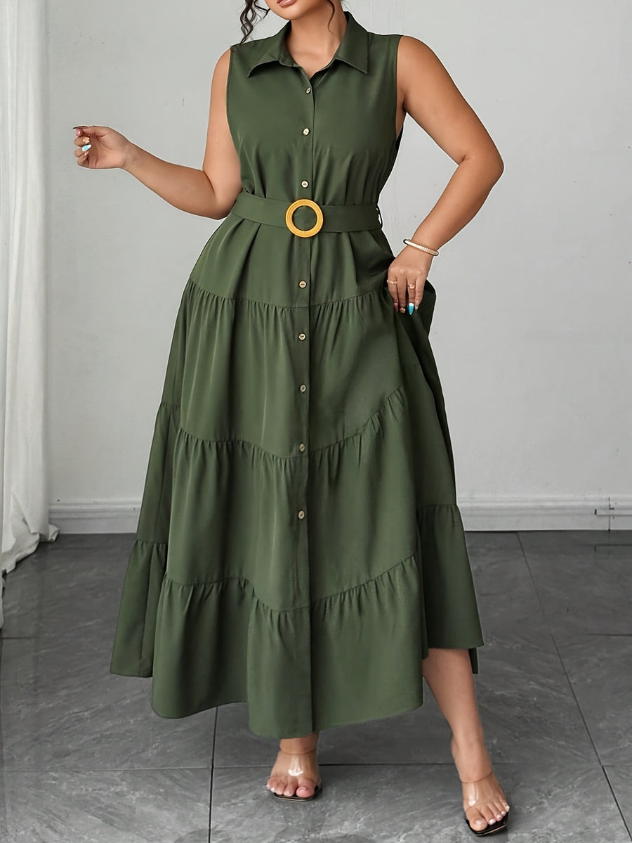 Fitted Mid-length Sleeveless Dress with a Belt for Women