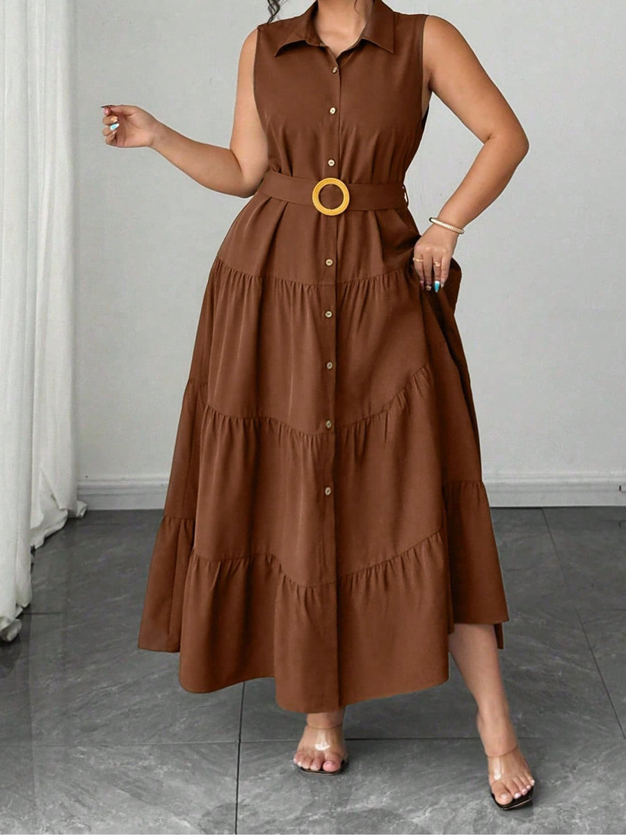 Fitted Mid-length Sleeveless Dress with a Belt for Women