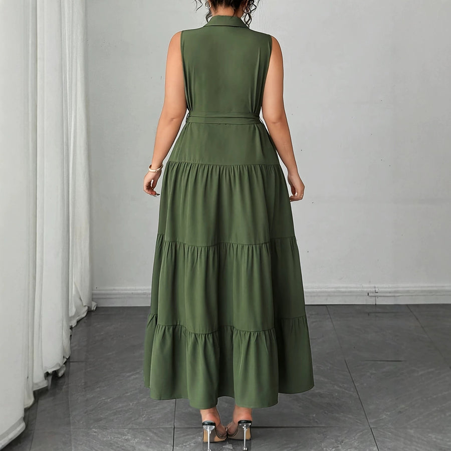 Fitted Mid-length Sleeveless Dress with a Belt for Women