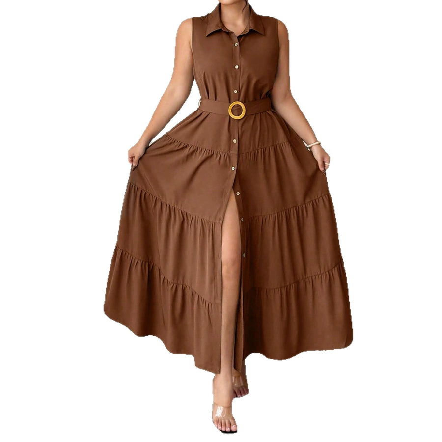 Fitted Mid-length Sleeveless Dress with a Belt for Women