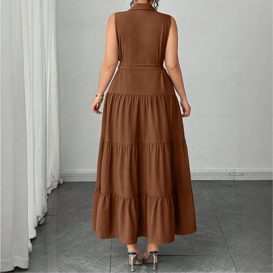 Fitted Mid-length Sleeveless Dress with a Belt for Women