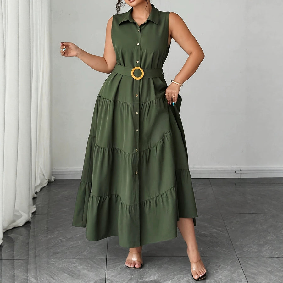 Fitted Mid-length Sleeveless Dress with a Belt for Women