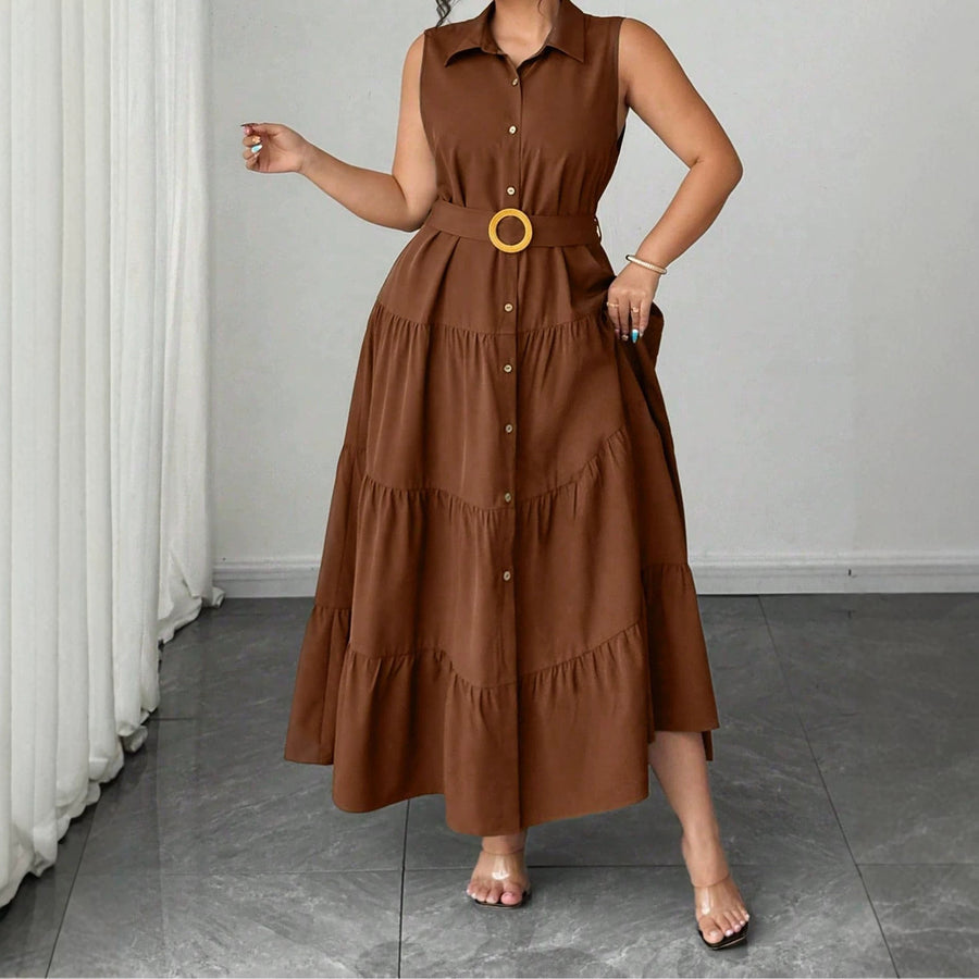Fitted Mid-length Sleeveless Dress with a Belt for Women