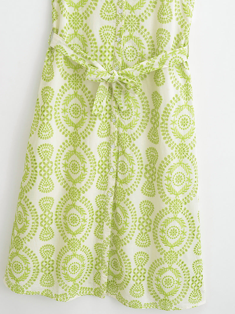 Heavy-embroidered Long Sleeveless Flared Dress for Elegance