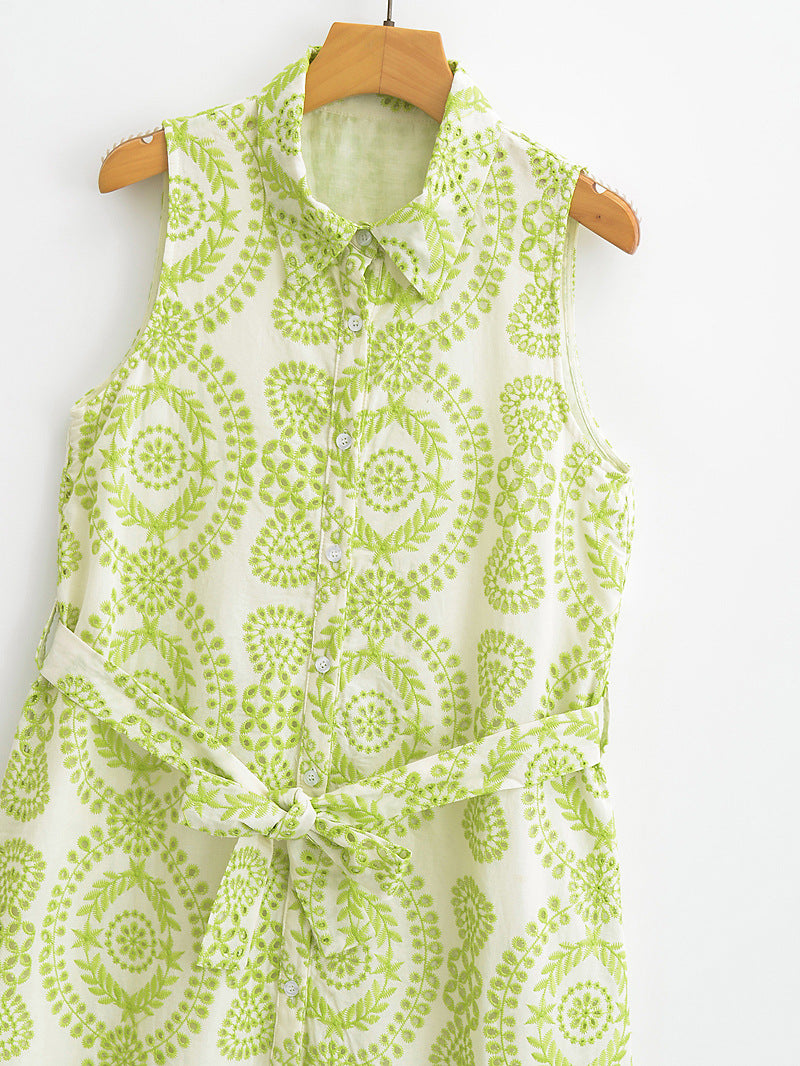 Heavy-embroidered Long Sleeveless Flared Dress for Elegance