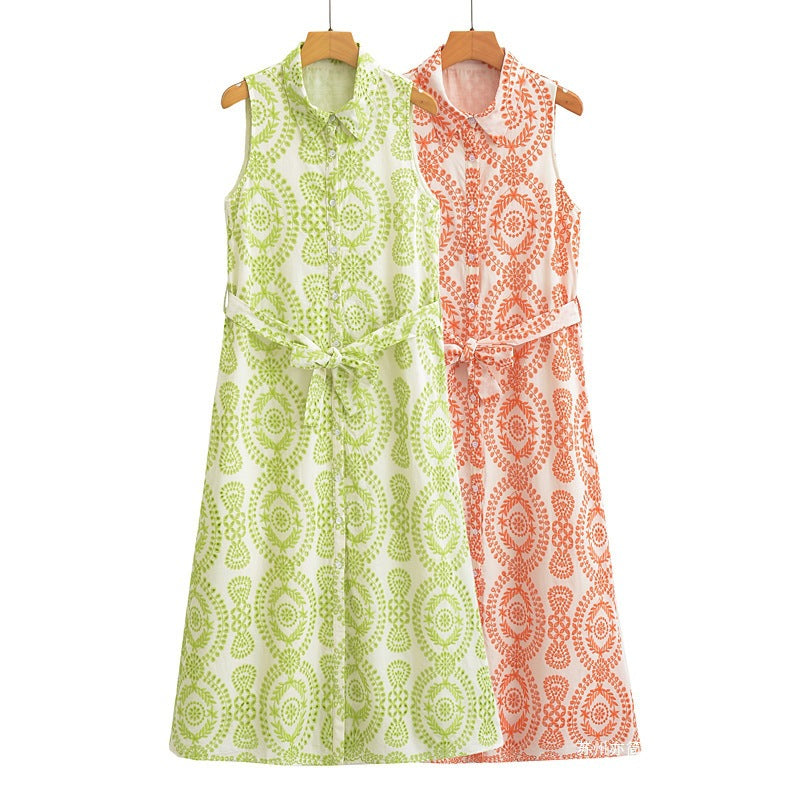 Heavy-embroidered Long Sleeveless Flared Dress for Elegance