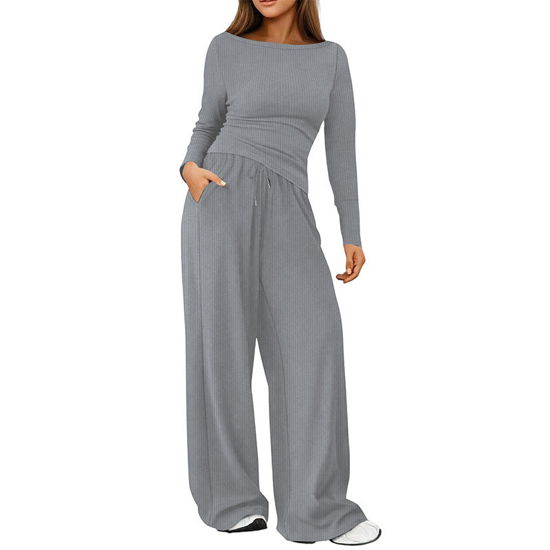 Solid-Color Knitted Casual Two-Piece Set for Effortless Style