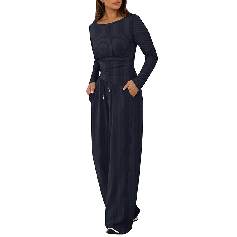 Solid-Color Knitted Casual Two-Piece Set for Effortless Style