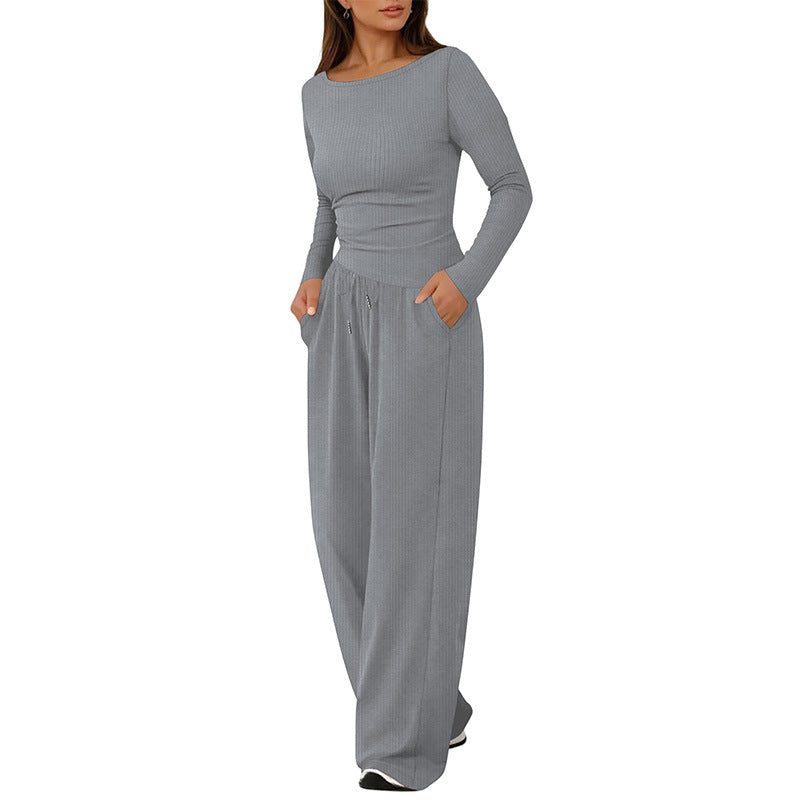 Solid-Color Knitted Casual Two-Piece Set for Effortless Style