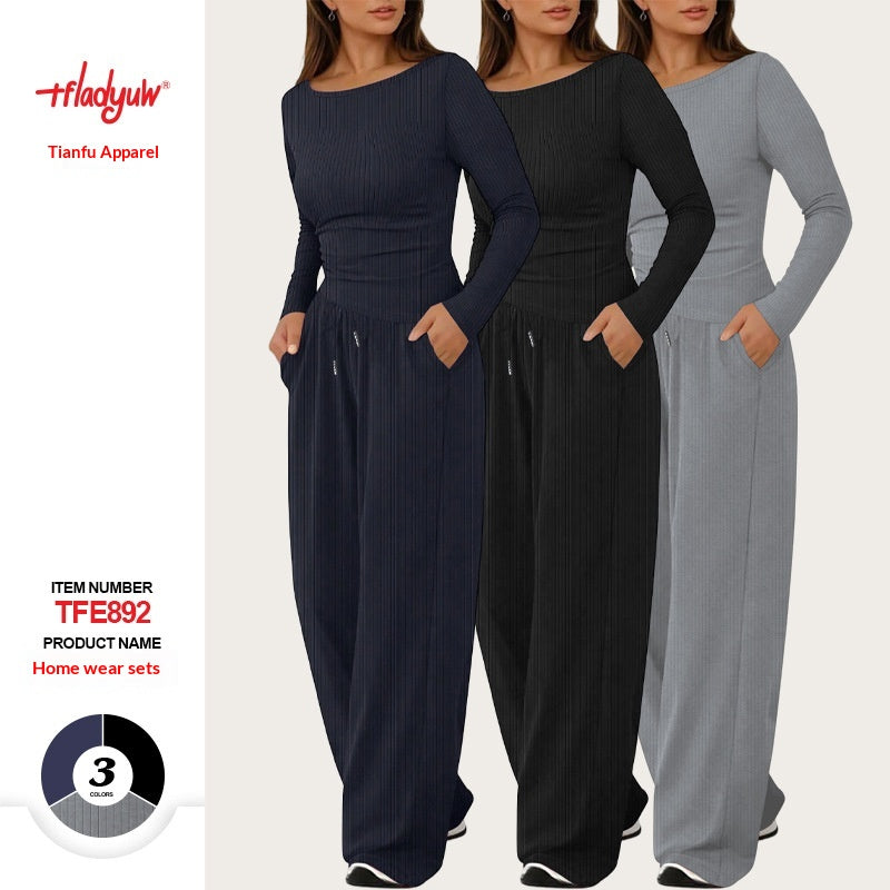 Solid-Color Knitted Casual Two-Piece Set for Effortless Style
