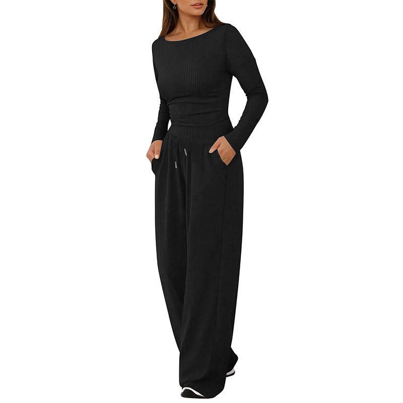 Solid-Color Knitted Casual Two-Piece Set for Effortless Style