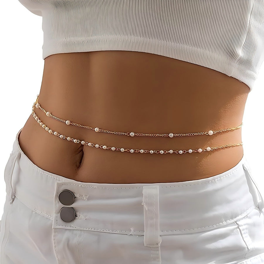 Womens Versatile Delicate Pearl Chain Body Chain