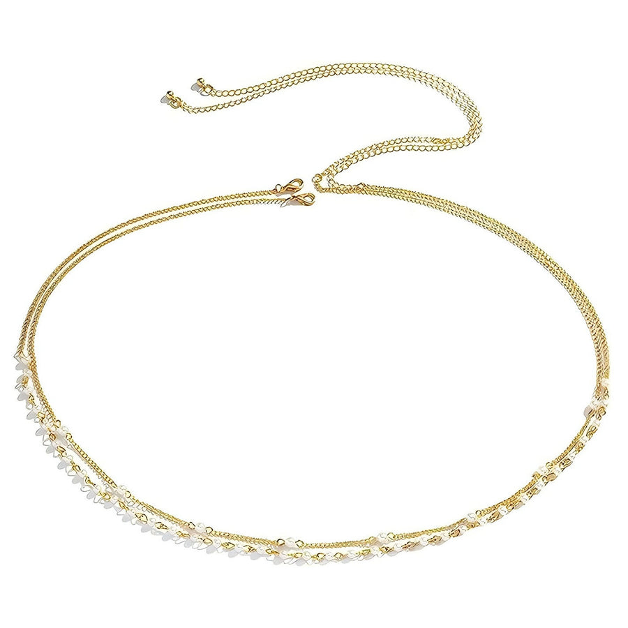 Womens Versatile Delicate Pearl Chain Body Chain