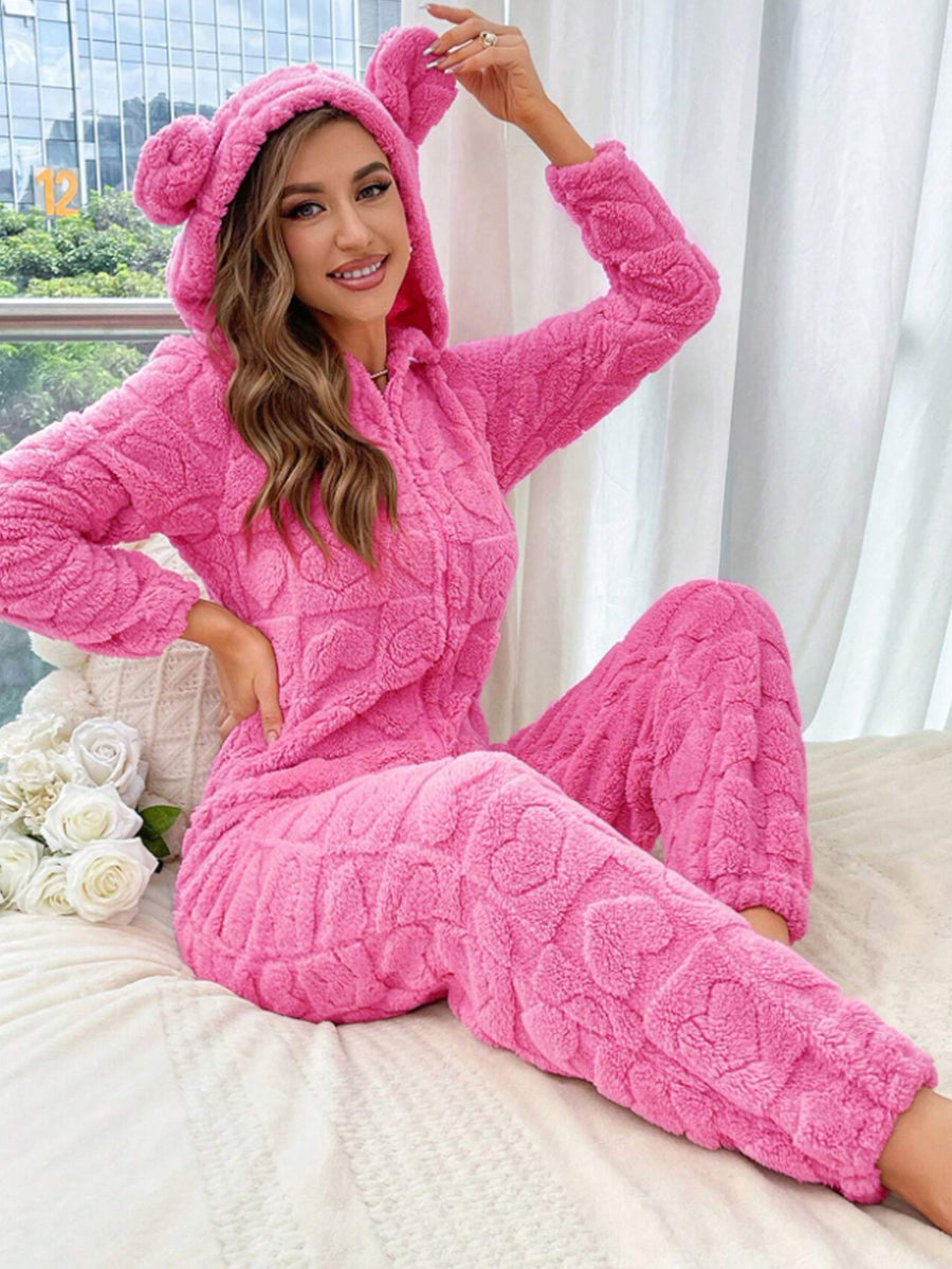 Plush Onesie Pajamas With Hood - Trendy Bodysuit for Home Wear